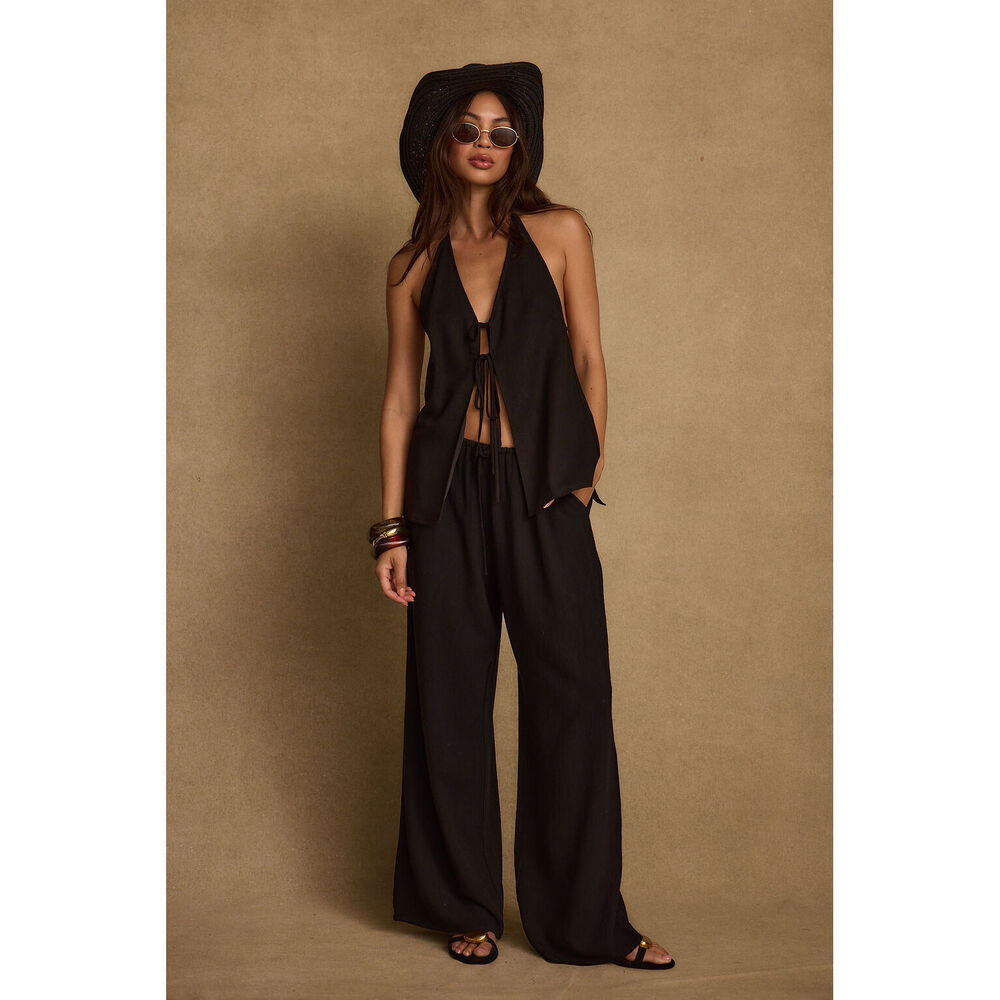 12th Tribe Clear Breeze Black Tie Linen Top Size MM